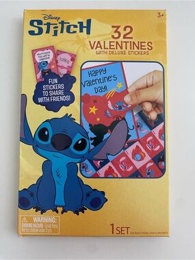 NEW Disney Stitch Valentine's Day Cards Set 32 Valentines Deluxe Stickers Lilo